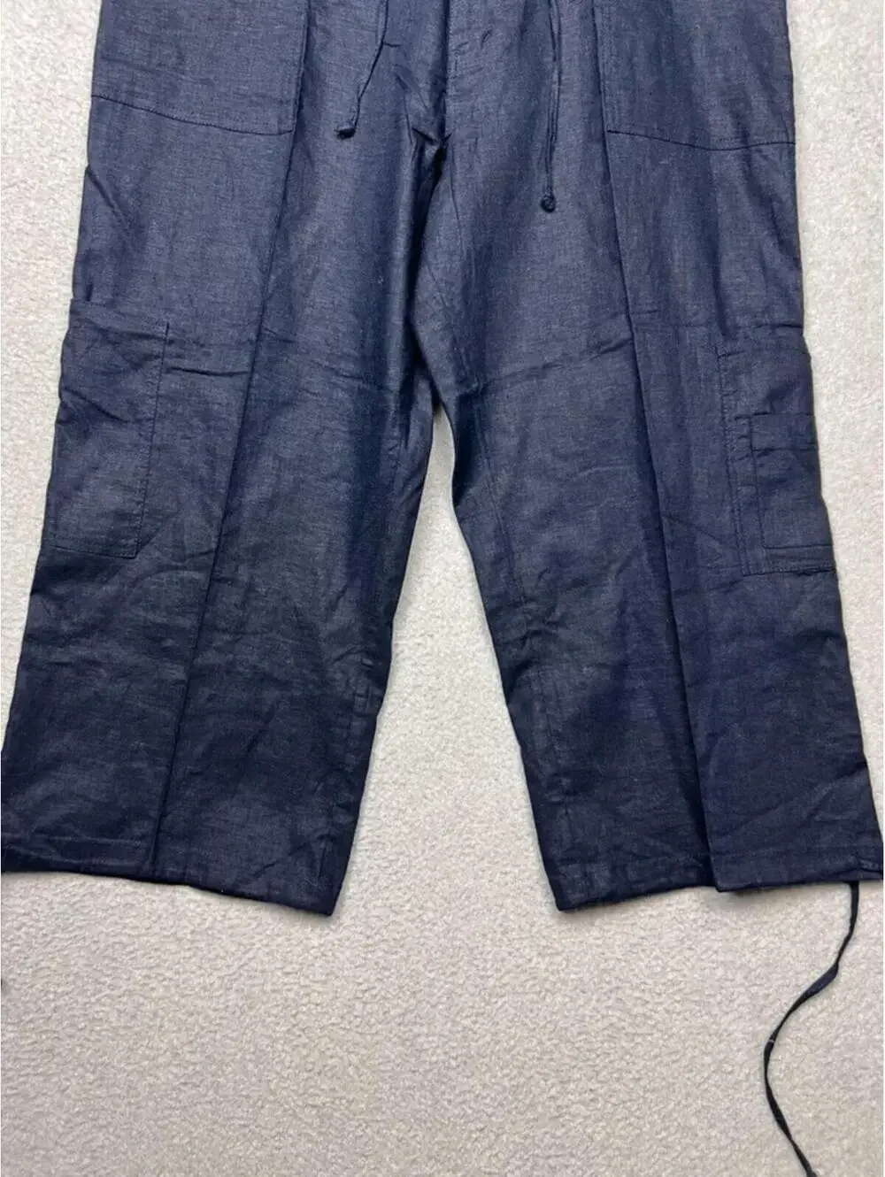 Trust Mens Capri Pants 36 Navy Linen Rayon Cargo Messenger Beach Y2K Cruise New